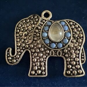 Silver Elephant Pendant with Blue Accents